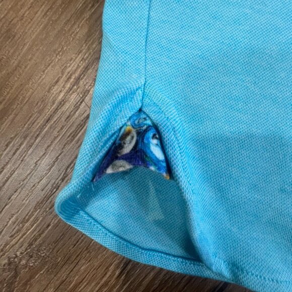 Paul Fredrick Men's Polo Shirt, Aqua Blue, accenting print, Size XL - Picture 2 of 8